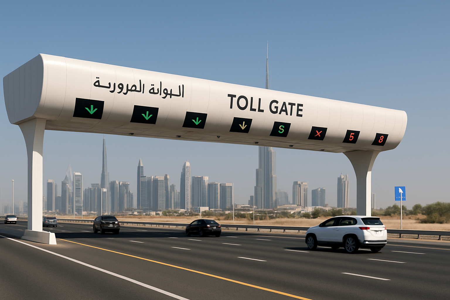 Modern toll gate on a highway in Dubai