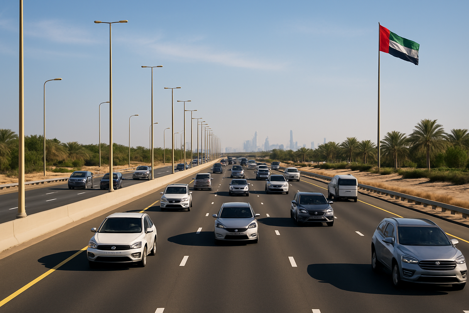 Smooth-flowing traffic on a well-maintained UAE road